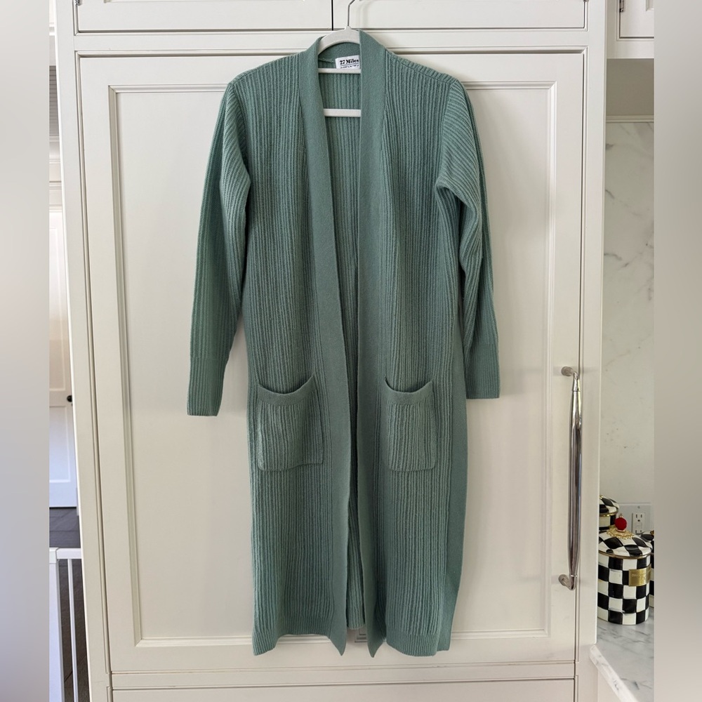 27 Miles Mint Green Long 100% Cashmere Cardigan